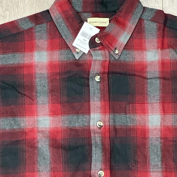 Men's Bass Pro Large Flannel Shirt Plaid Buffalo Red Gray Pocket Long Sleeve NWT - Picture 6 of 8